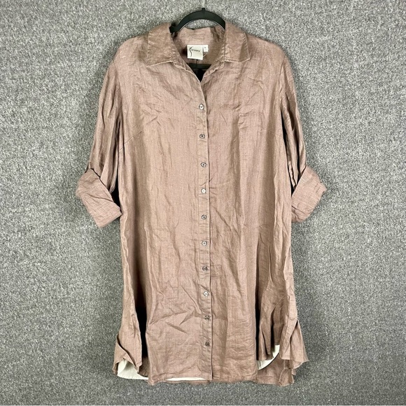 New Finley XL Linen Dress Minimal Quiet Luxury Capsule Wardrobe Neutral Brown - Picture 2 of 10